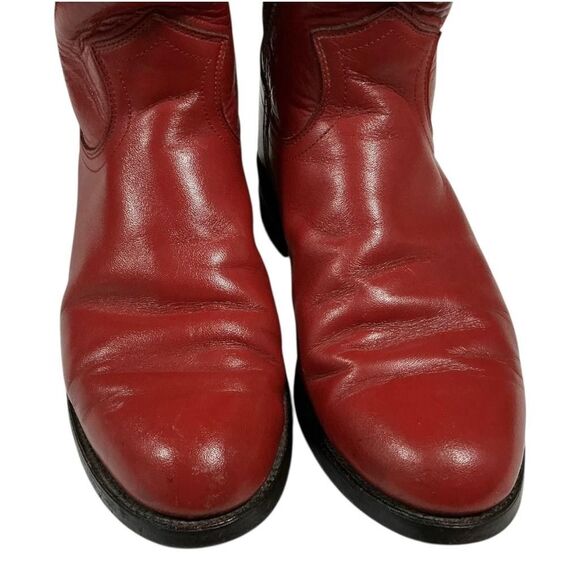 Justin Western Boots Women 7 Red Leather Side Zip Rodeo Cowgirl Roper Style - Picture 4 of 12